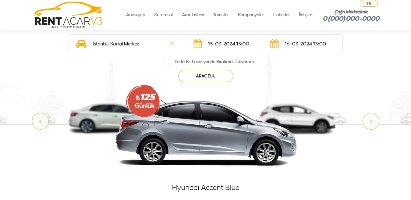 Araç kiralama (Rent A Car) V3 Teması